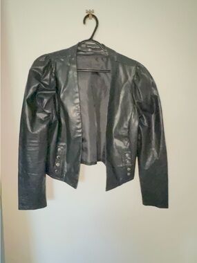 Faux Leather Puff-Sleeve Jacket - Black